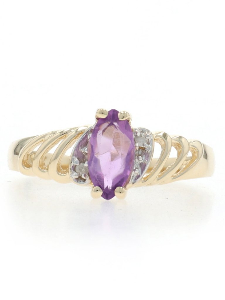 Yellow Gold Amethyst Diamond Ring  10k Marquise 45ctw